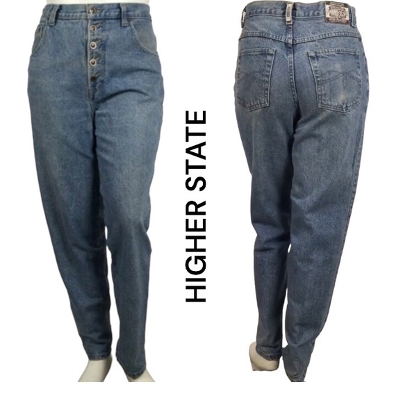 Vintage HIGHER STATE Women’s Relaxed, Button Fly, Tapered Leg Denim 15-16 - Picture 3 of 10